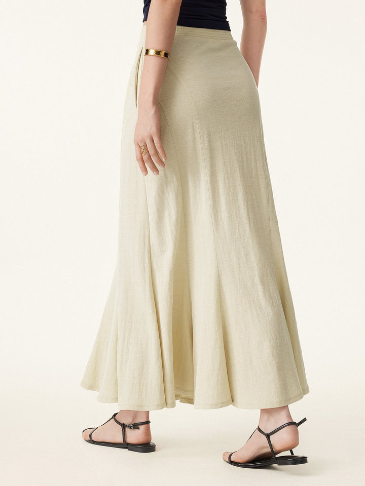 Wrinkle-free Cotton-linen Pull-on Midi Skirt