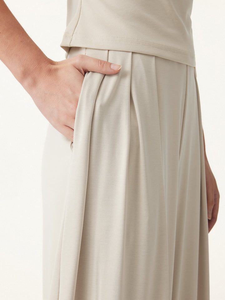 Sandwashed Mid Rise Pleated Wide Leg Palazzo Pants with Pockets