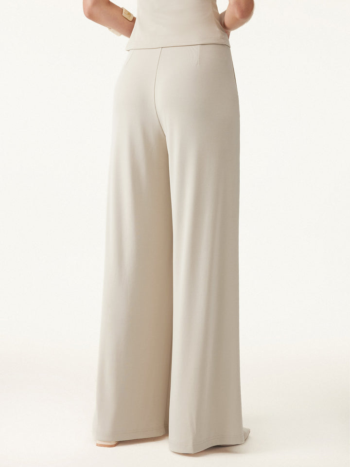 Sandwashed Mid Rise Pleated Wide Leg Palazzo Pants with Pockets