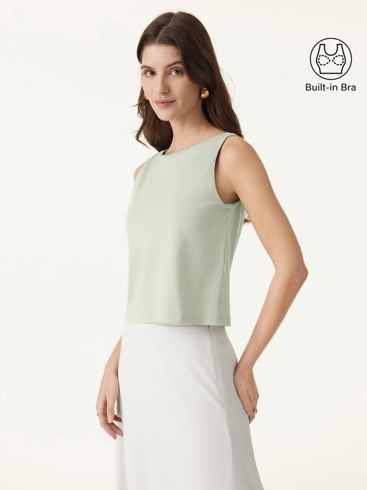 Cotton-Linen-Luxe Cropped Boatneck Brami Tank Pastel Lily XS