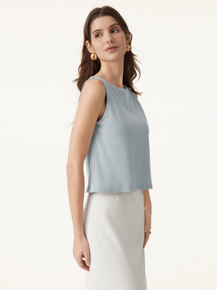 Cotton-Linen-Luxe Cropped Boatneck Brami Tank