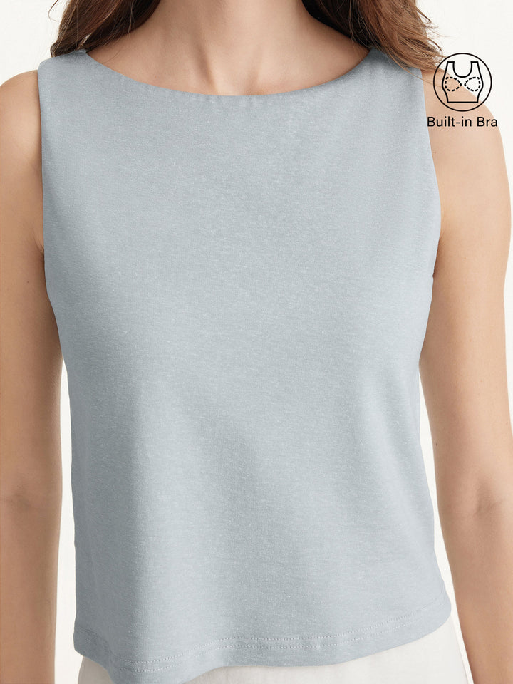 Cotton-Linen-Luxe Cropped Boatneck Brami Tank Dew Foam XS