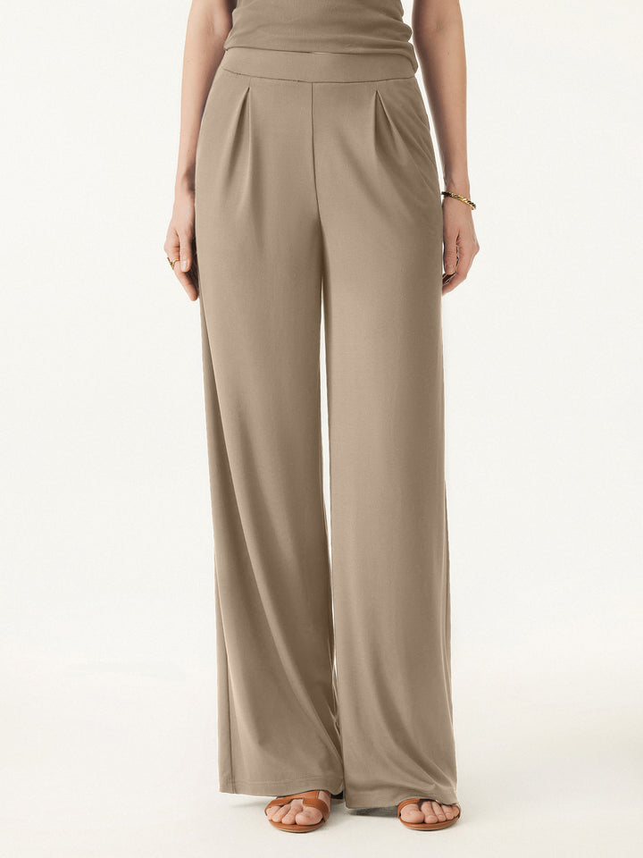 Mid Rise Pull-on Wide Leg Peated Pants with Pockets Paper Bag 2XL