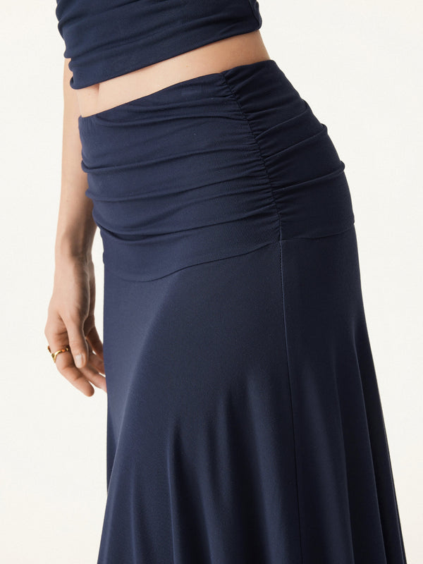 OGLmove 2Pcs Set Tie Back Bandless Bra Tank & Mid Rise A-line Ruched Maxi Skirt