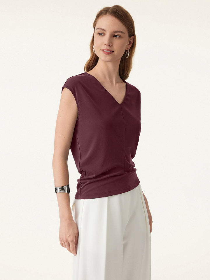 Sandwashed Crewneck Cap Sleeve Top Jujube Red XS