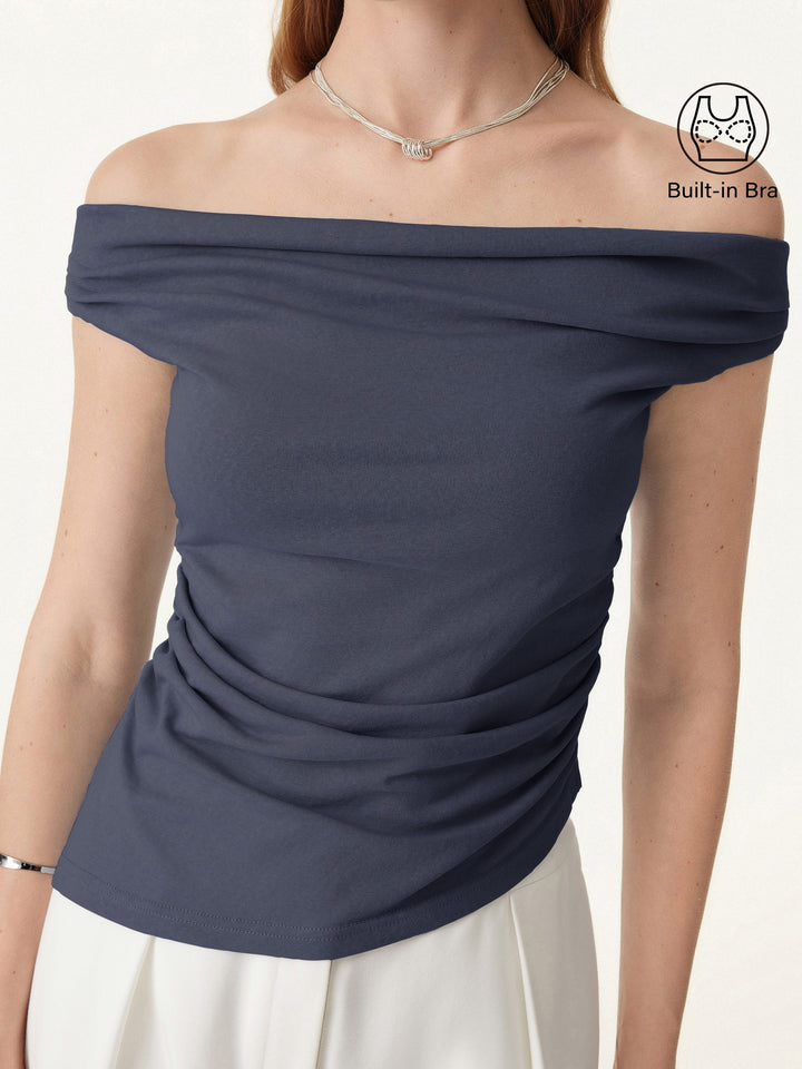 Cold Shoulder Cotton-Linen Gathered New Airy Brami Light Navy XS