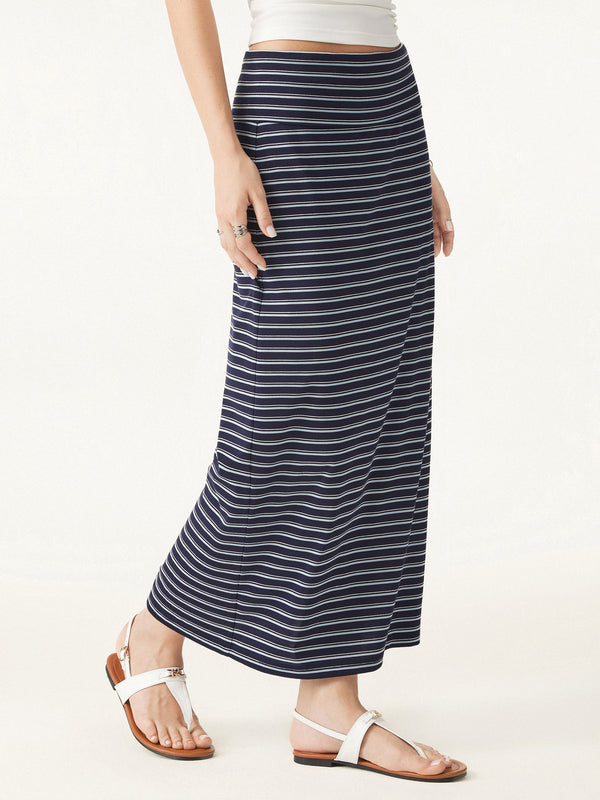 Low Rise Folded Waist Striped Midi Skirt