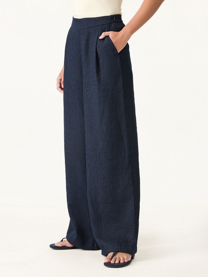 Breezy Linen Mid Rise Wide Leg Pant with Pockets