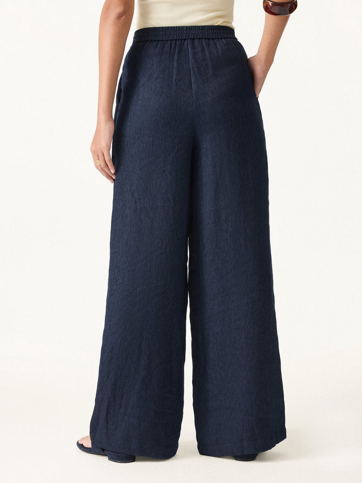 Breezy Linen Mid Rise Wide Leg Pant with Pockets