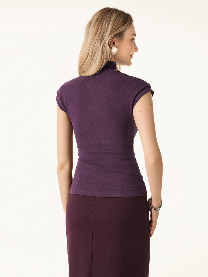 Stretch Cotton Mock Neck Cap Sleeve Brami Top