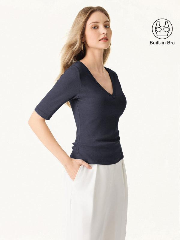 Essential V-neck Elbow Length Sleeve Brami Smoky Navy XS