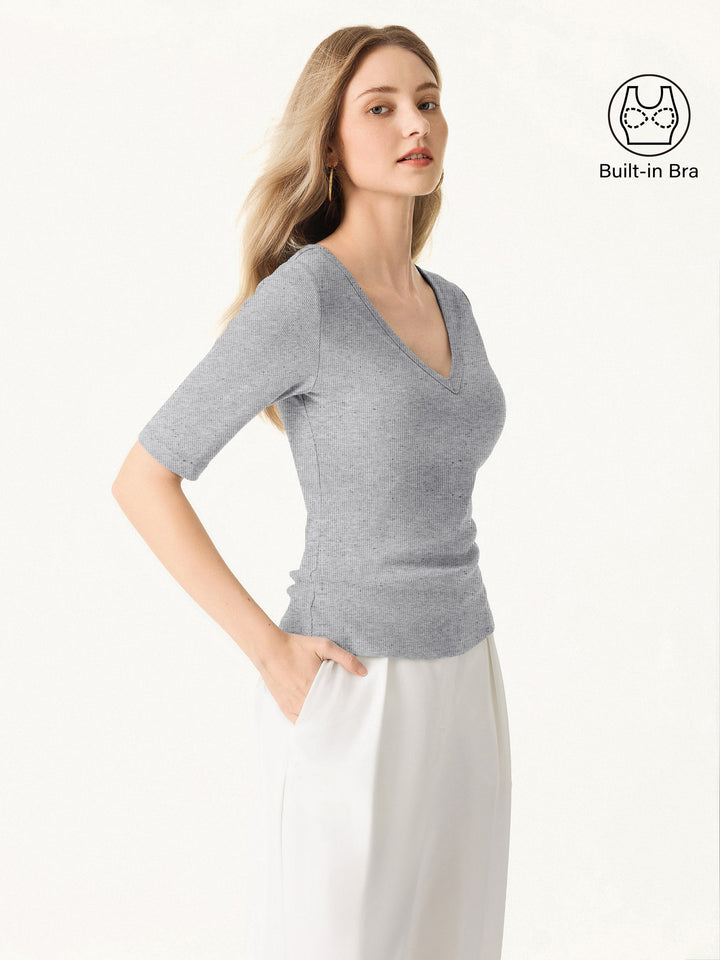 Essential V-neck Elbow Length Sleeve Brami Heather Grey XS