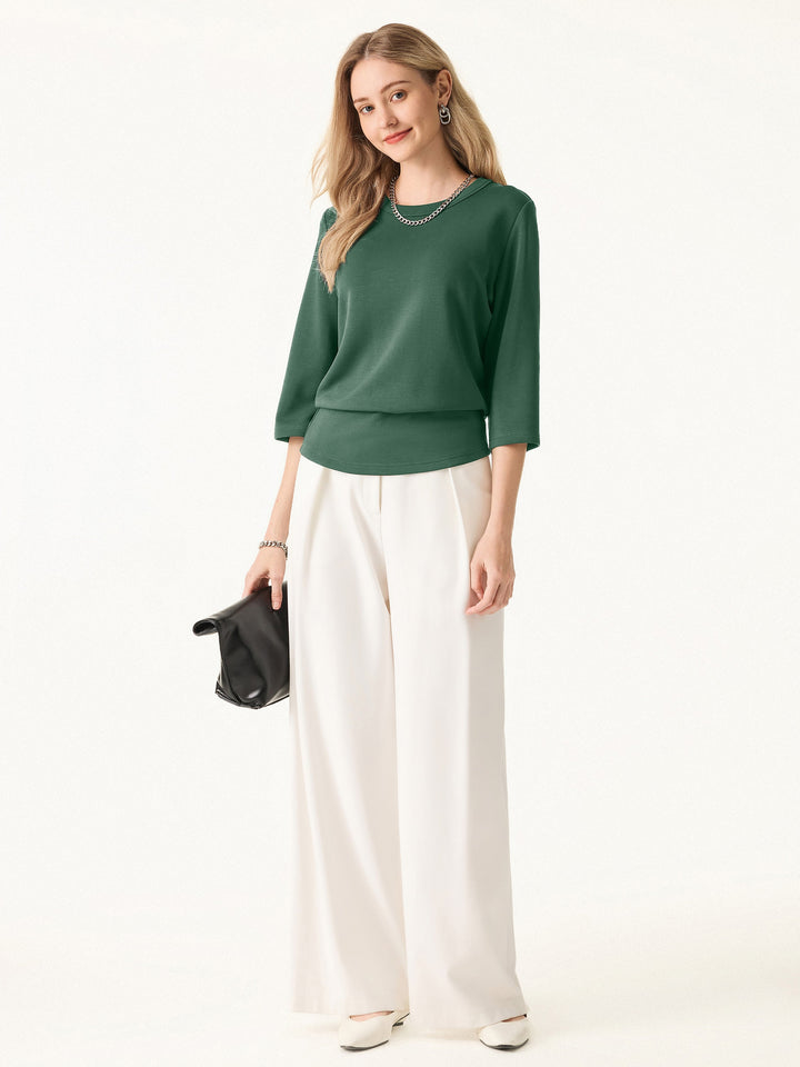 Sandwashed Spacer Crewneck 3/4 Sleeve Top