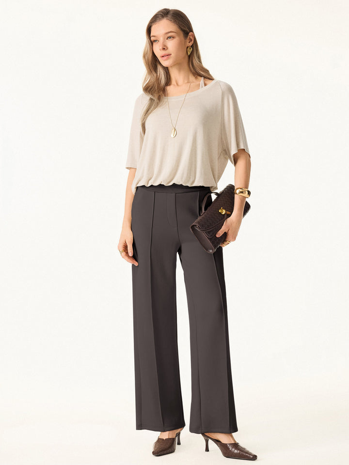 Mid Rise Straight Leg Pants with Pockets