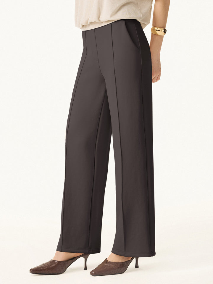 Mid Rise Straight Leg Pants with Pockets