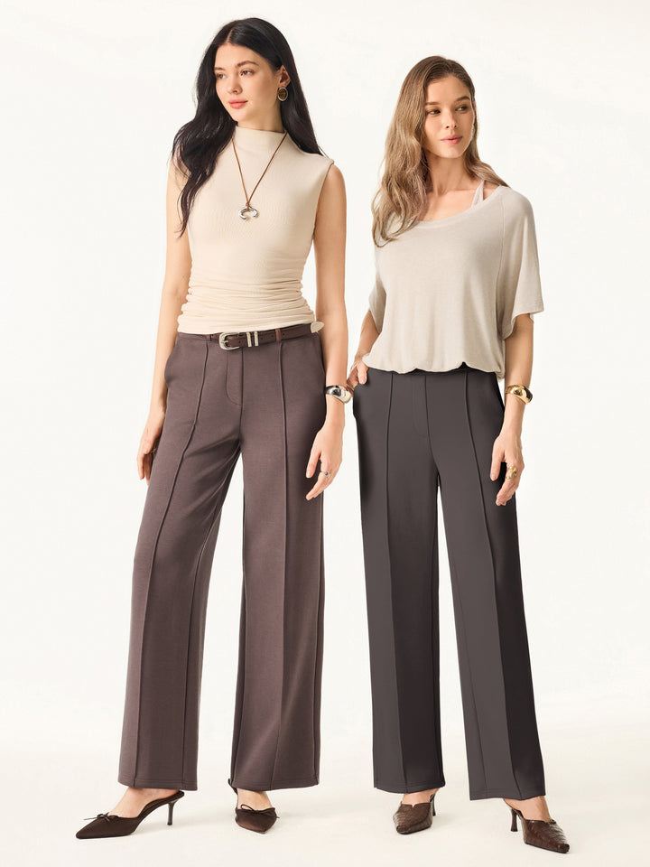 Mid Rise Straight Leg Pants with Pockets