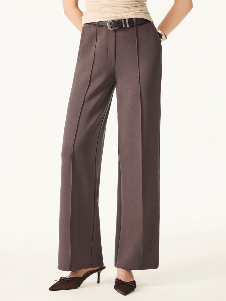 Wrinkle-Resistant Mid Rise Straight Leg Pants with Pockets Regular Deepest Mauve