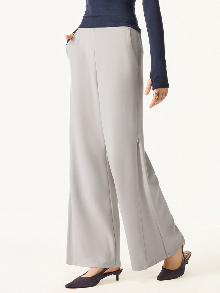 Sandwashed Spacer Mid Rise Versatile Legs Pull-on Pants with Pockets Regular Grey Steel