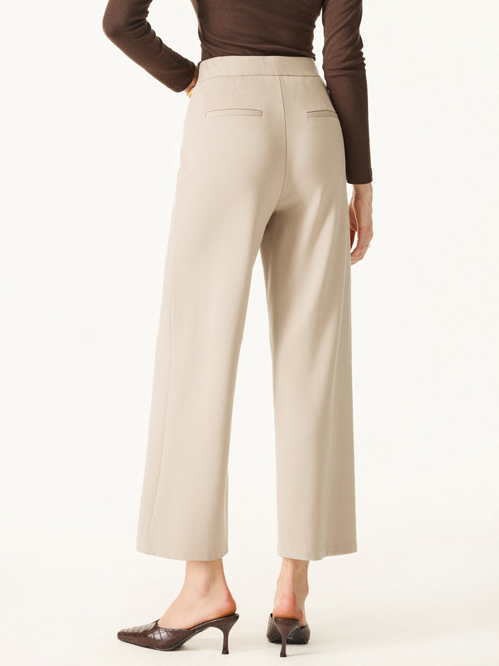 Ponte High Rise Straight Leg Cropped Fly-Front Trousers with Pockets
