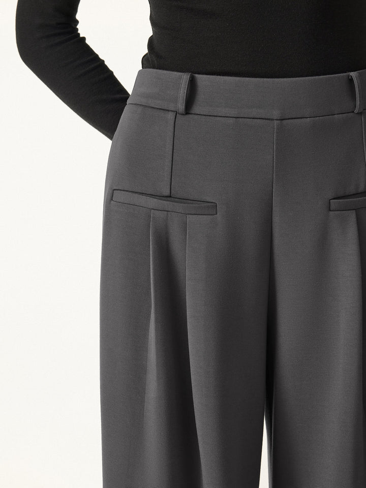 Bamboo Spacer Mid Rise Wide Leg Pull-on Trousers with Pockets