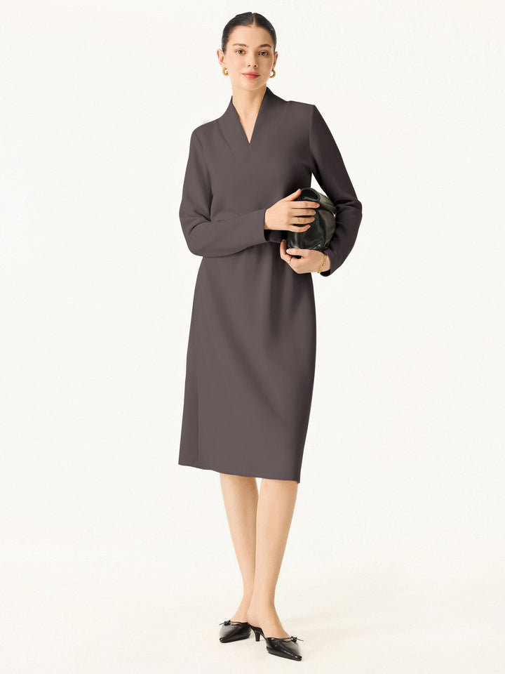 Elevated V-neck Long Sleeve Cinched Midi Dress