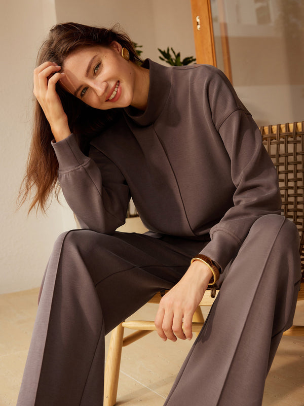Modal Spacer Mockneck Long Sleeve Pullover Shirt Deepest Mauve XS