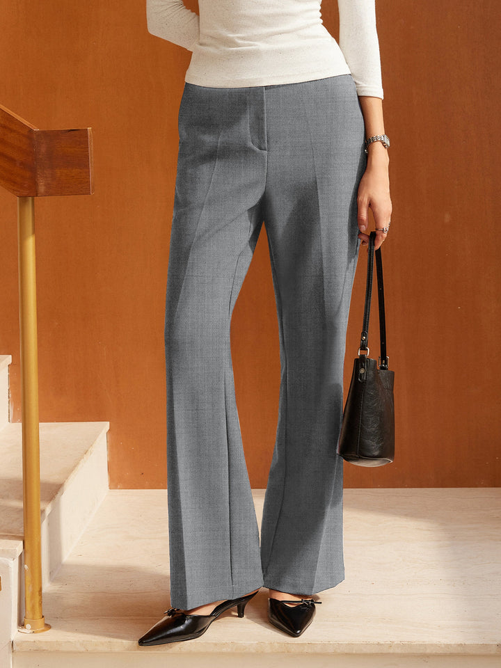 Stretch Wool Mid Rise Flared Trousers with Pockets Regular Heather Grey