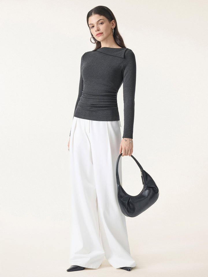Light Warm Asymmetrical Fold-Over Side Ruched Brami Top