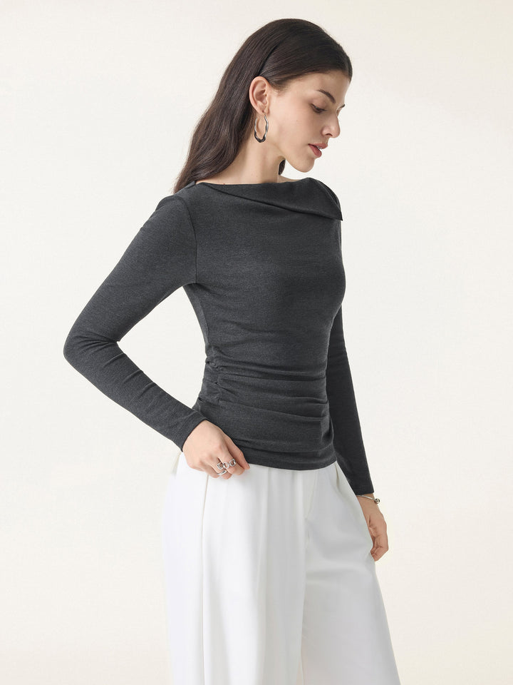 Light Warm Asymmetrical Fold-Over Side Ruched Brami Top