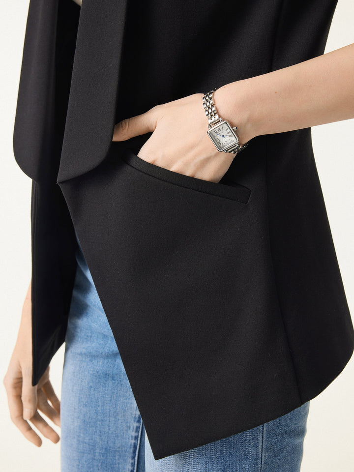 2Pcs Set Shawl Lapel 3/4 Sleeve Blazer with Pockets & High Rise Straight Leg Trousers