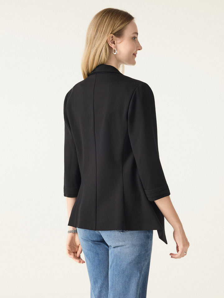 2Pcs Set Shawl Lapel 3/4 Sleeve Blazer with Pockets & High Rise Straight Leg Trousers