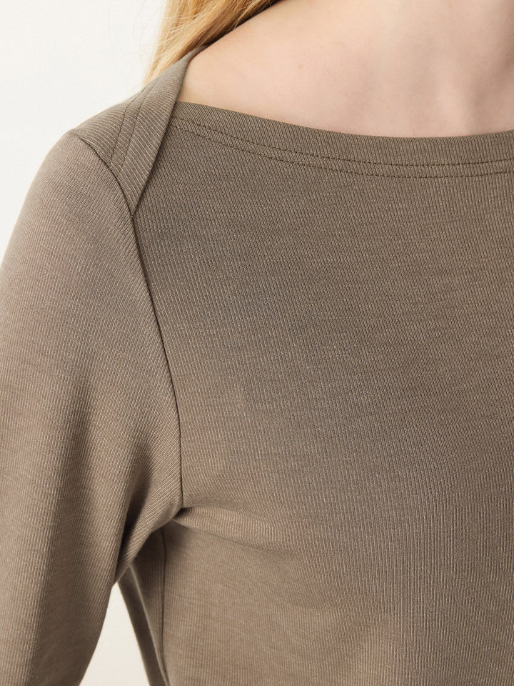 Relaxed Fit Boatneck Long Sleeve Top