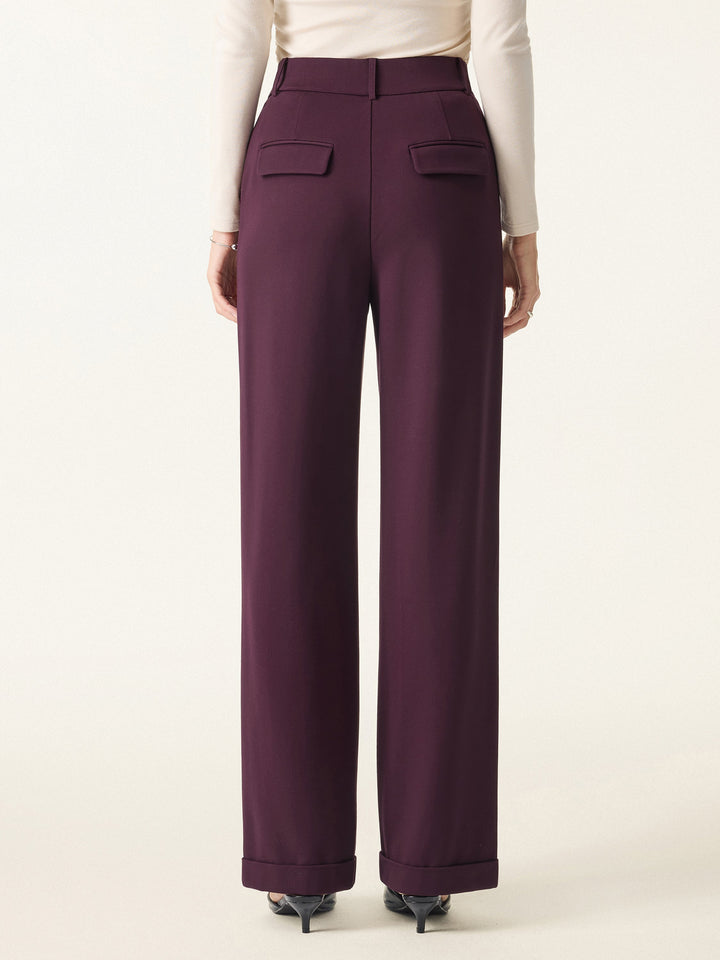 2Pcs Set Shawl Lapel 3/4 Sleeve Blazer with Pockets & High Rise Straight Leg Trousers