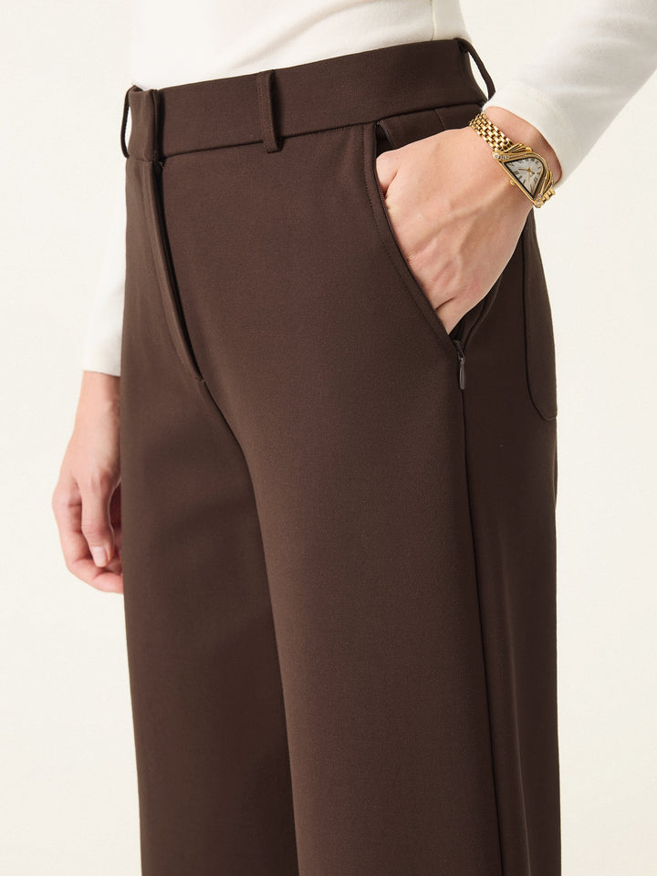 High Rise Wide Leg Trousers with Zippered Pockets