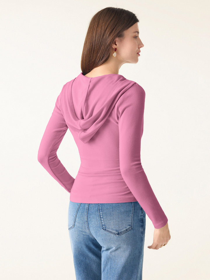 Surplice Ruched Pullover Hoodie Rose XS