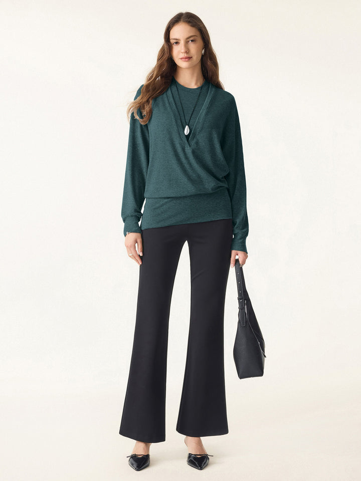 Lyocell Cashmere V-neck Drop Shoulder Top Calactic Stream XS