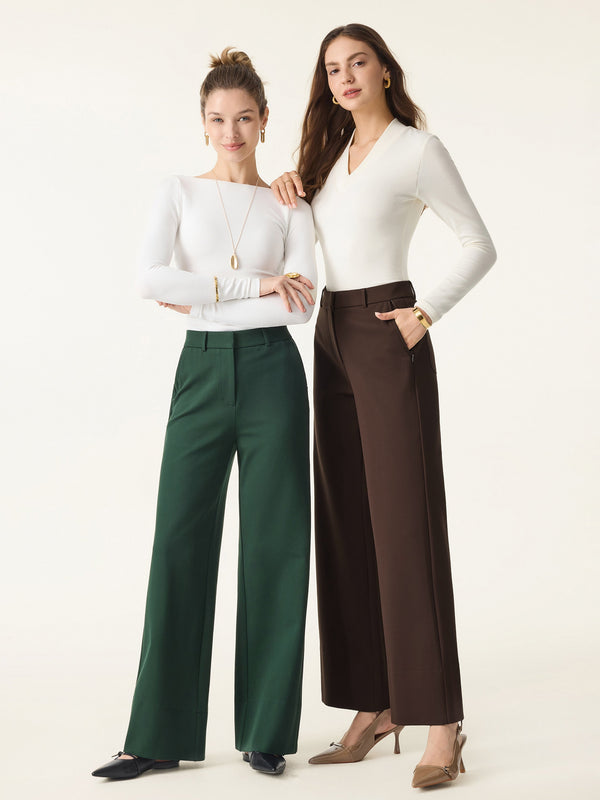 High Rise Wide Leg Trousers with Zippered Pockets