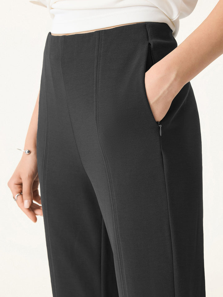 Sandwashed Mid Rise Slim Straight Pull-on Pants with Pockets