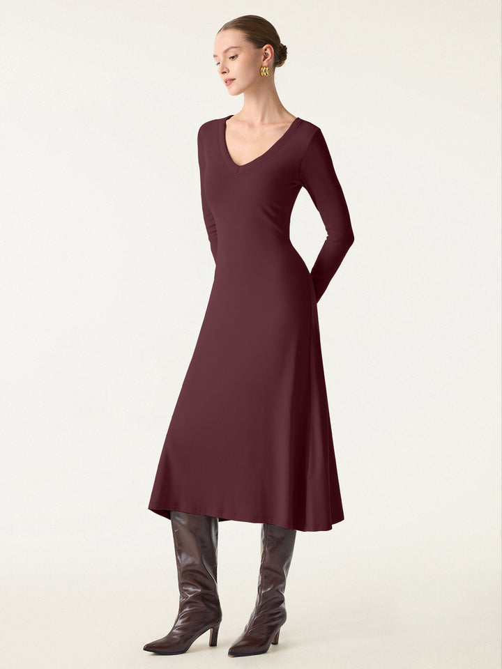 Everyday V-neck Long Sleeve Midi Brami Dress