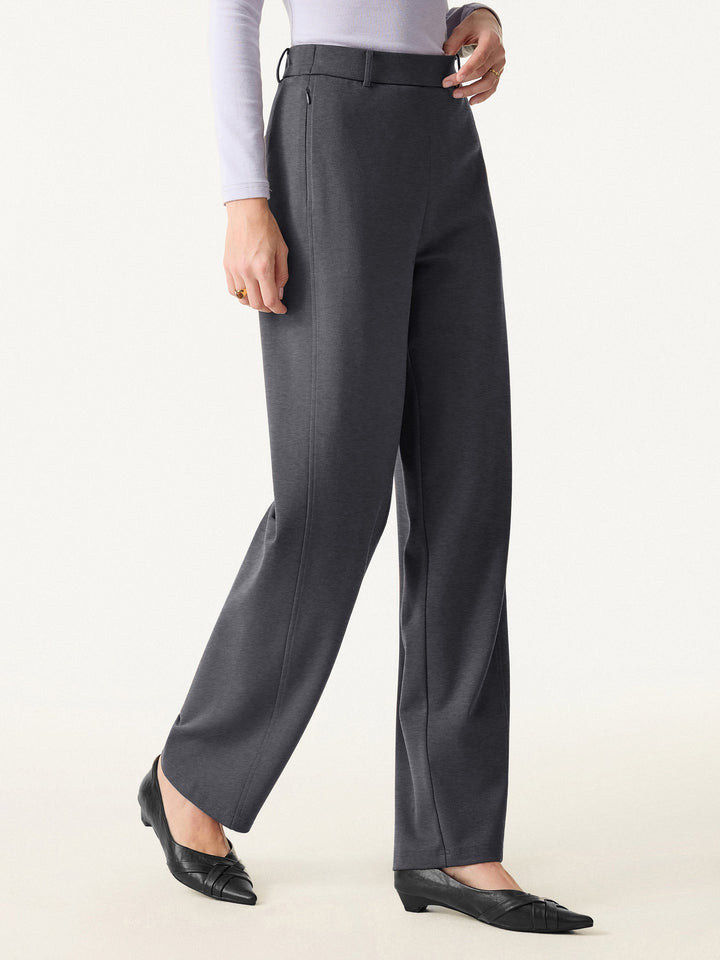 Mid Rise Barrel Leg Pull-on Pants with Pockets Regular Heather Black