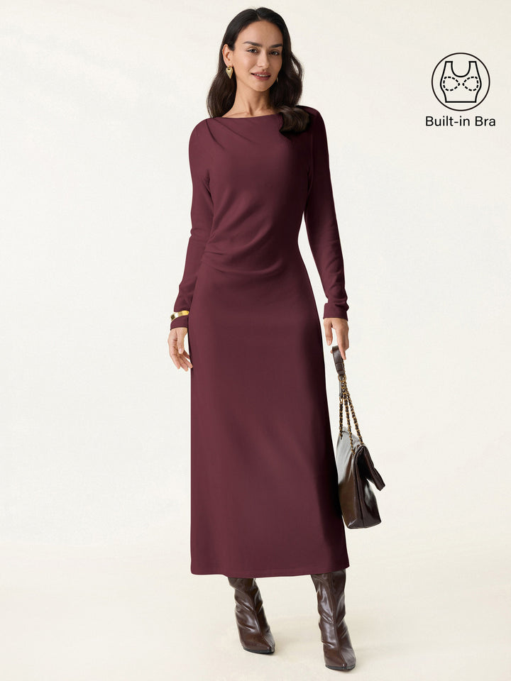 ProWarm Slimming Boatneck Tucked Midi Brami Dress Ruby XS