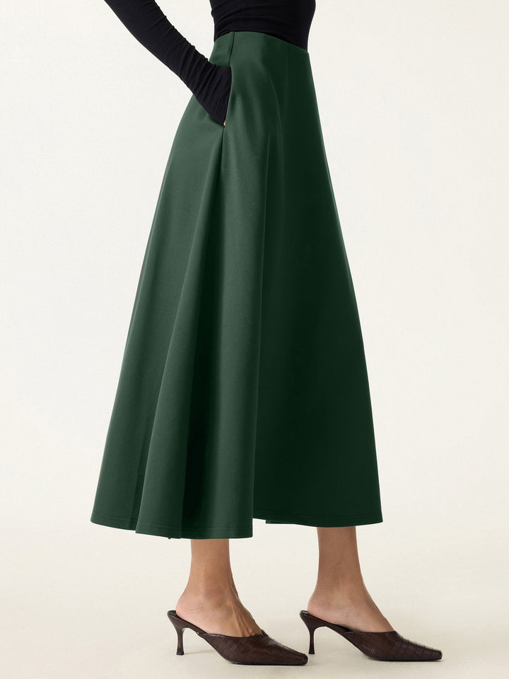 Wrinkle-Resistant High Rise Pull-on Maxi Skirts with Pockets Esses Green XS