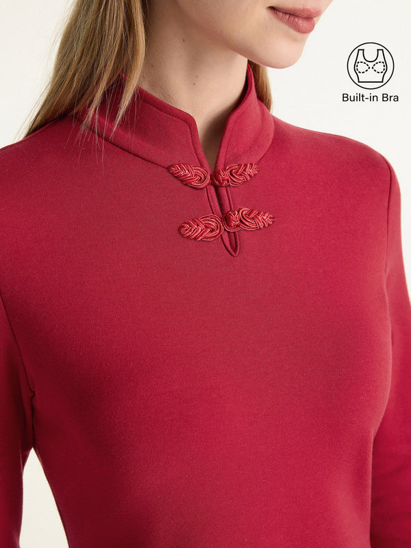 Mandarin Collar Long Sleeve Brami with Frog Buttons