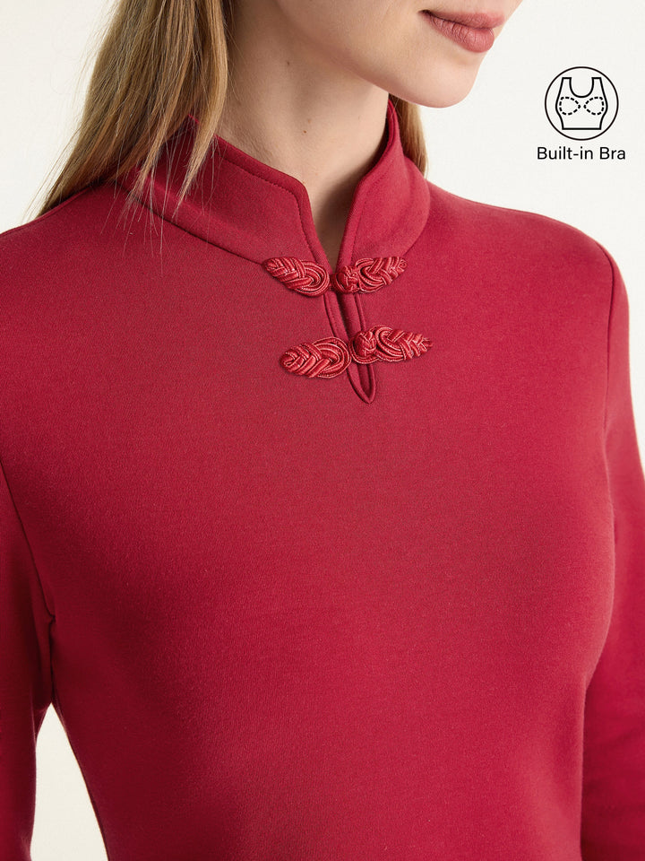 Mandarin Collar Long Sleeve Brami with Frog Buttons