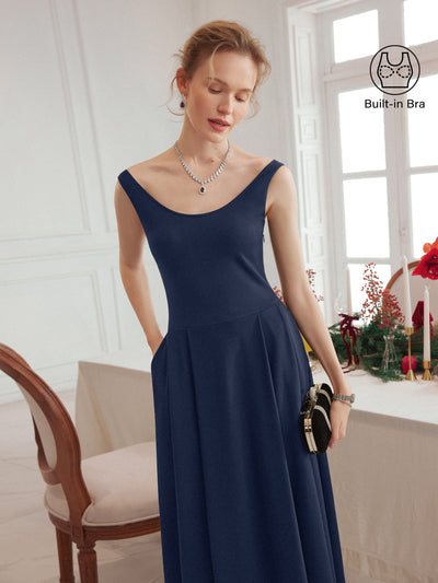 Ballett-Midikleid mit Rundhalsausschnitt und Taschen