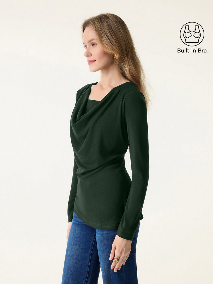 Cowl Neck Built-in Coverage Long Sleeve Brami Deep Bush XS