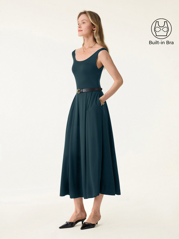 Balletic Scoop Neck Midi Brami Dress with Pockets Dark Pewter XS
