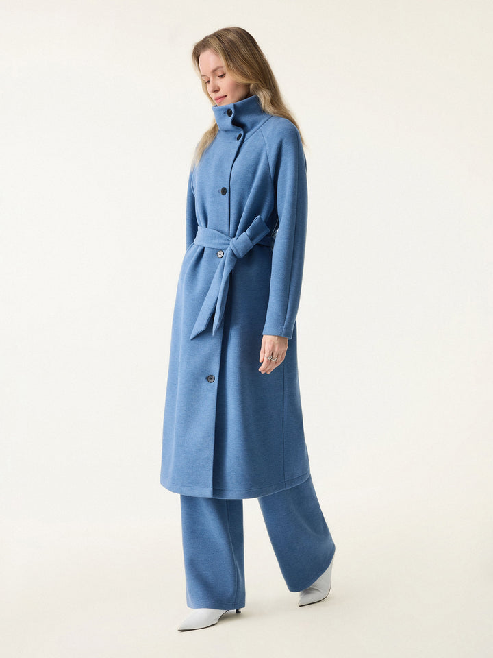 2Pcs Set FuzzLuxe Belted Tunnel Coat & Mid Rise Straight Leg Pull-on Pants