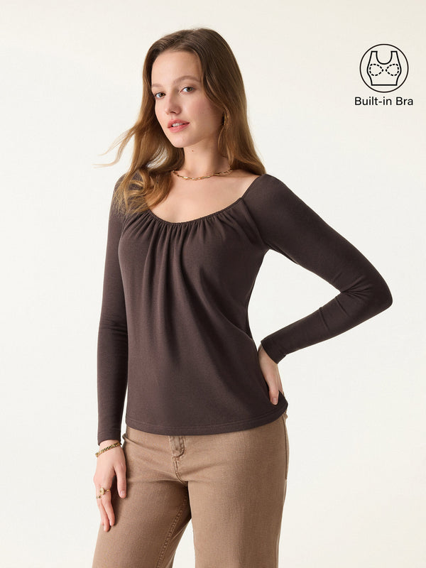 ProWarm Ruched Scoop Neck Long Sleeve Brami