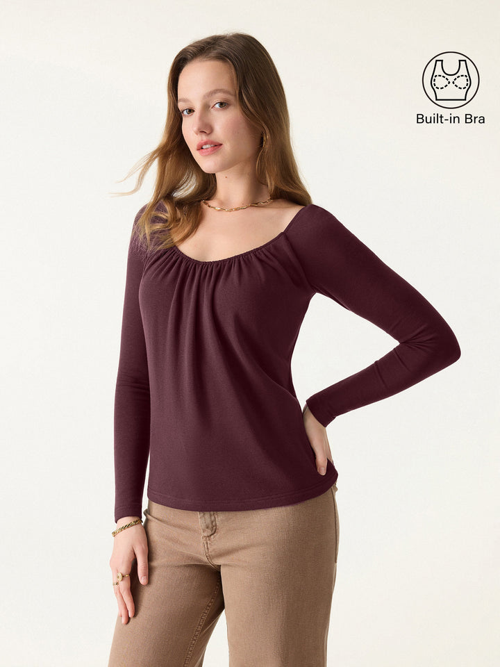ProWarm Ruched Scoop Neck Long Sleeve Brami Ruby Berry XS